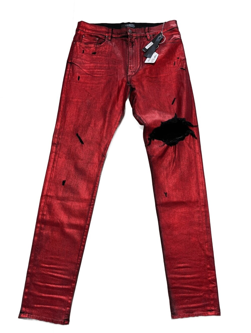 AMIRI Foil Coated Distressed Skinny Jeans Mens Size 38 New